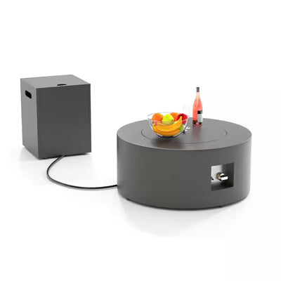 30 In. Round Propane Fire Pit Table 50,000 BTU – Gray with Lid & Rocks