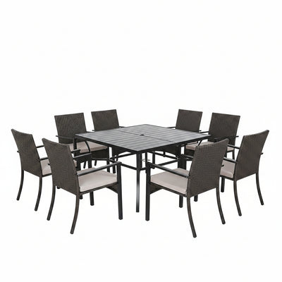 7-Piece Rattan Outdoor Dining Set with Rectangular Table