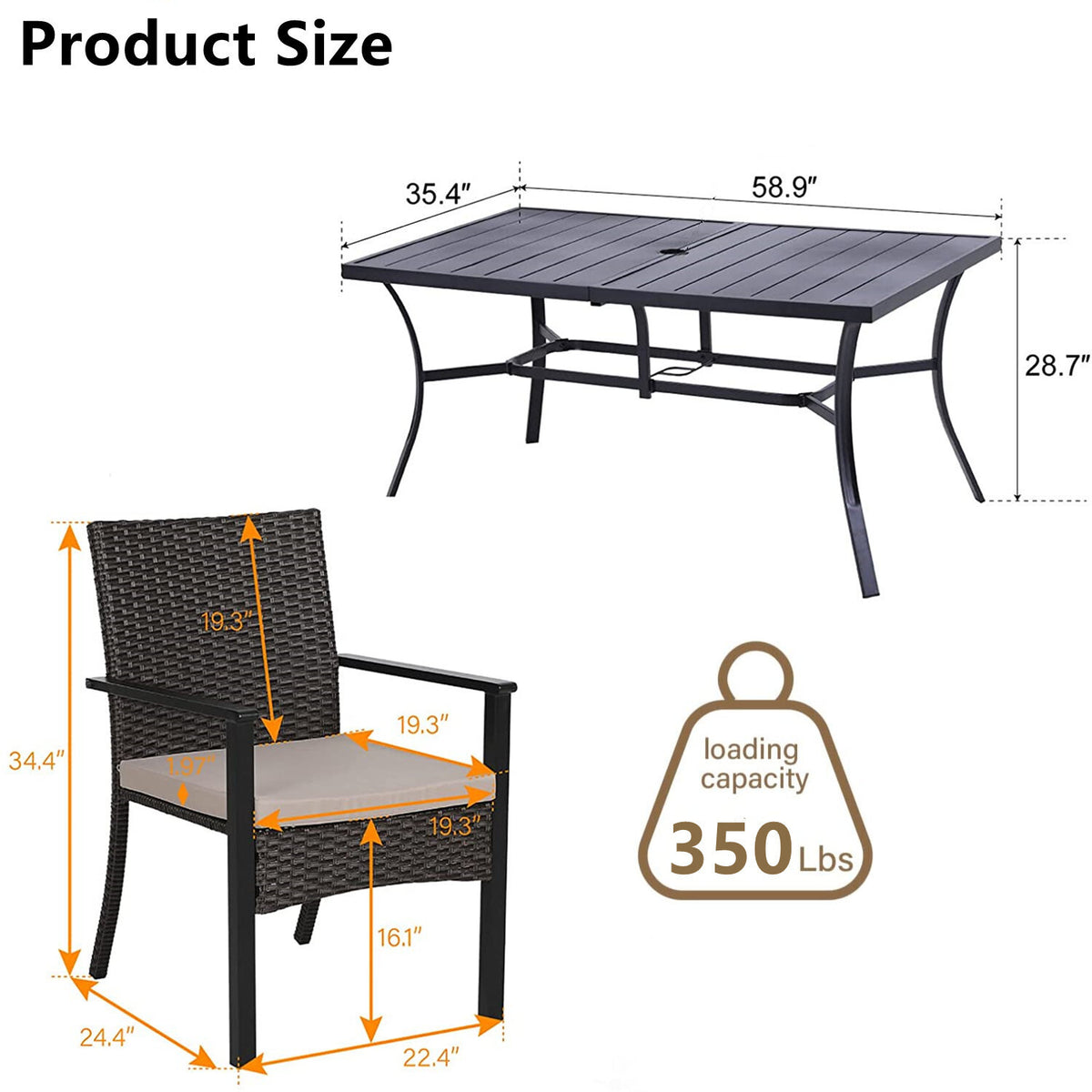 7-Piece Rattan Outdoor Dining Set with Rectangular Table — product view 12