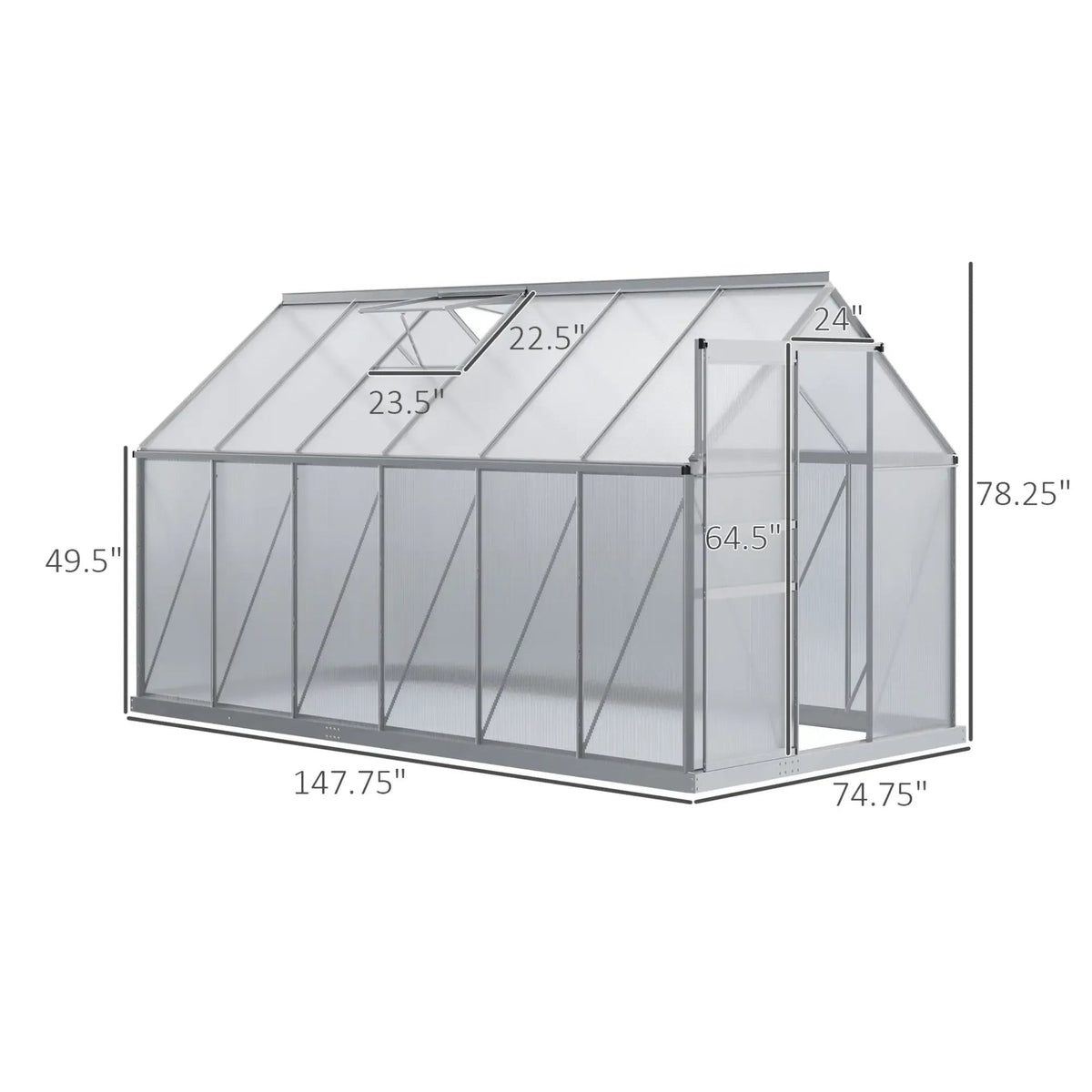 [06X12FT] Heavy-Duty Aluminum Walk-In Greenhouse With Rooftop Vent And Sliding Door (SAK69048)