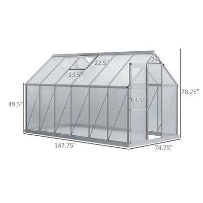 [06X12FT] Heavy-Duty Aluminum Walk-In Greenhouse With Rooftop Vent And Sliding Door (SAK69048)