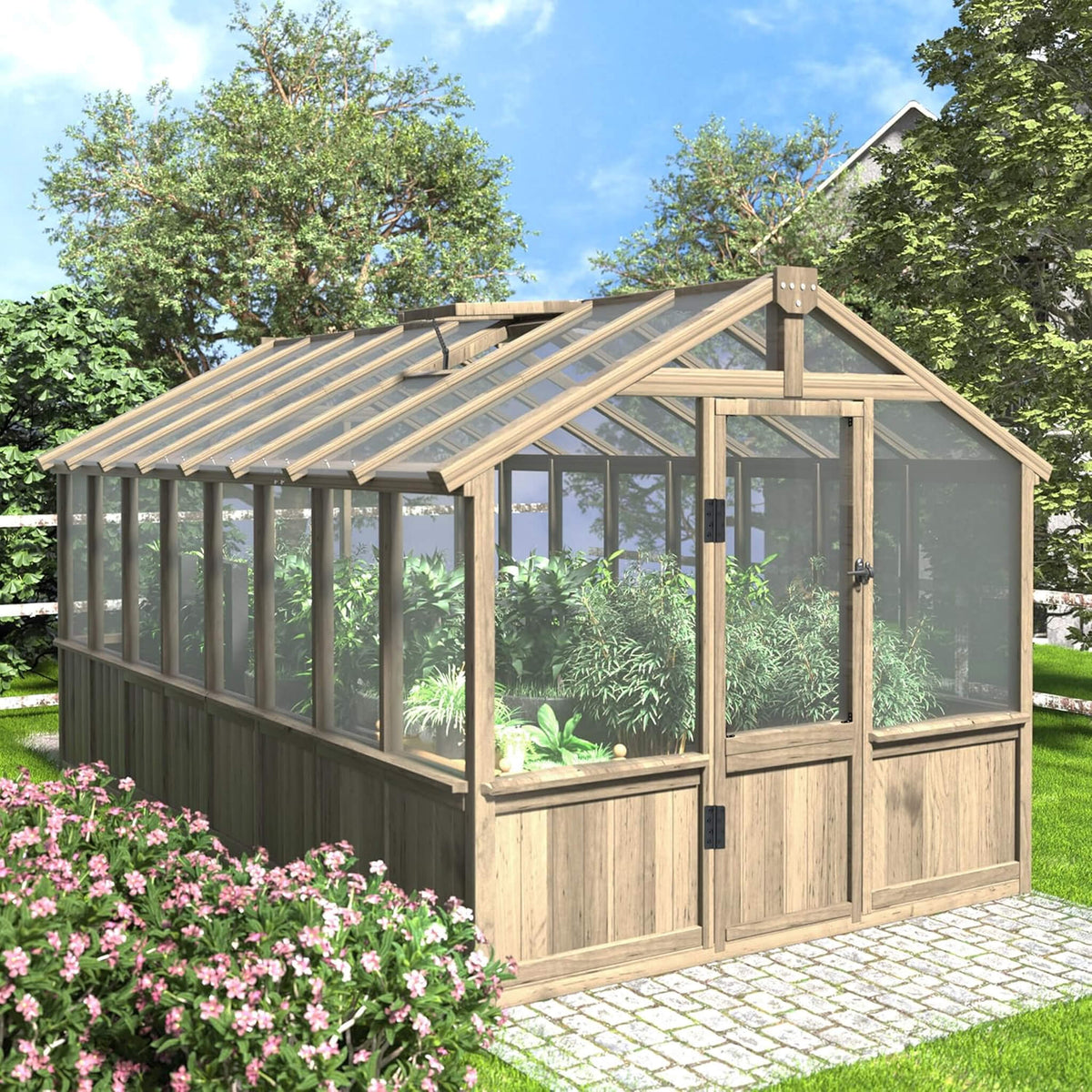 [08X16FT] Large Heavy-Duty Outdoor Wooden Greenhouse With 6MM Polycarbonate Panels And Vent Roof (SAK18467)