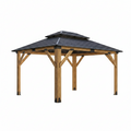 11x13 Ft Cedar Wood Hardtop Gazebo – Galvanized Steel Double Roof