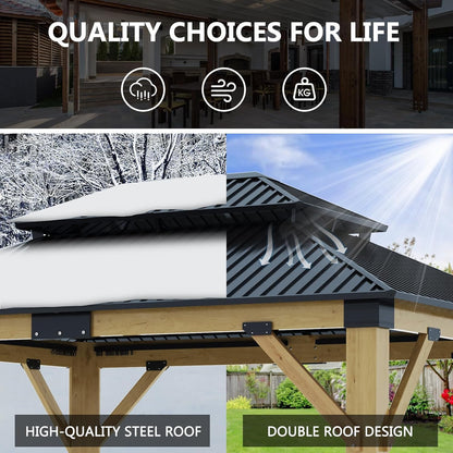 11x13 Ft Cedar Wood Hardtop Gazebo – Galvanized Steel Double Roof — product view 6