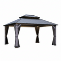 12x14 Ft Wood Hardtop Gazebo with Netting & Curtains