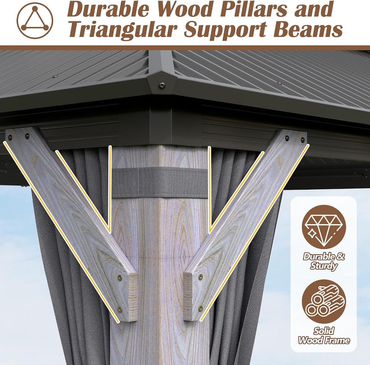 12x14 Ft Wood Hardtop Gazebo with Netting & Curtains — product view 4