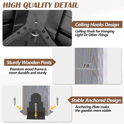 12x14 Ft Wood Hardtop Gazebo with Netting & Curtains — product view 5