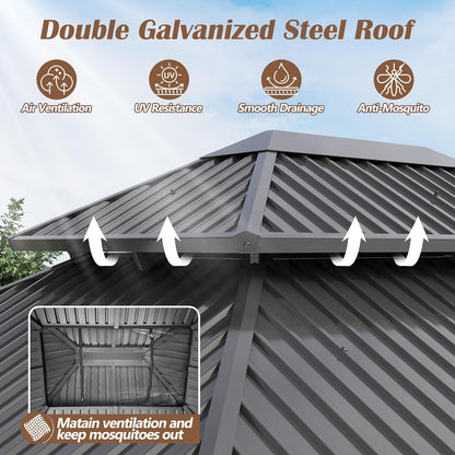 12x14 Ft Wood Hardtop Gazebo with Netting & Curtains — product view 6