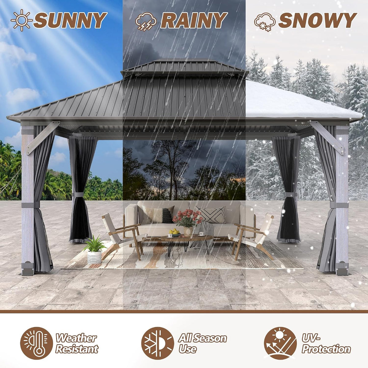 12x14 Ft Wood Hardtop Gazebo with Netting & Curtains — product view 8