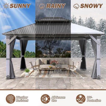 12x14 Ft Wood Hardtop Gazebo with Netting & Curtains — product view 8
