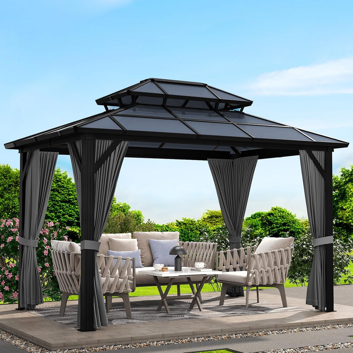 10x12 Ft Aluminum Hardtop Gazebo with Polycarbonate Double Roof — product view 2