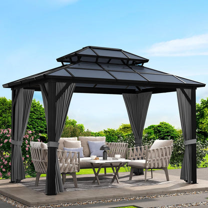 10x12 Ft Aluminum Hardtop Gazebo with Polycarbonate Double Roof — product view 2