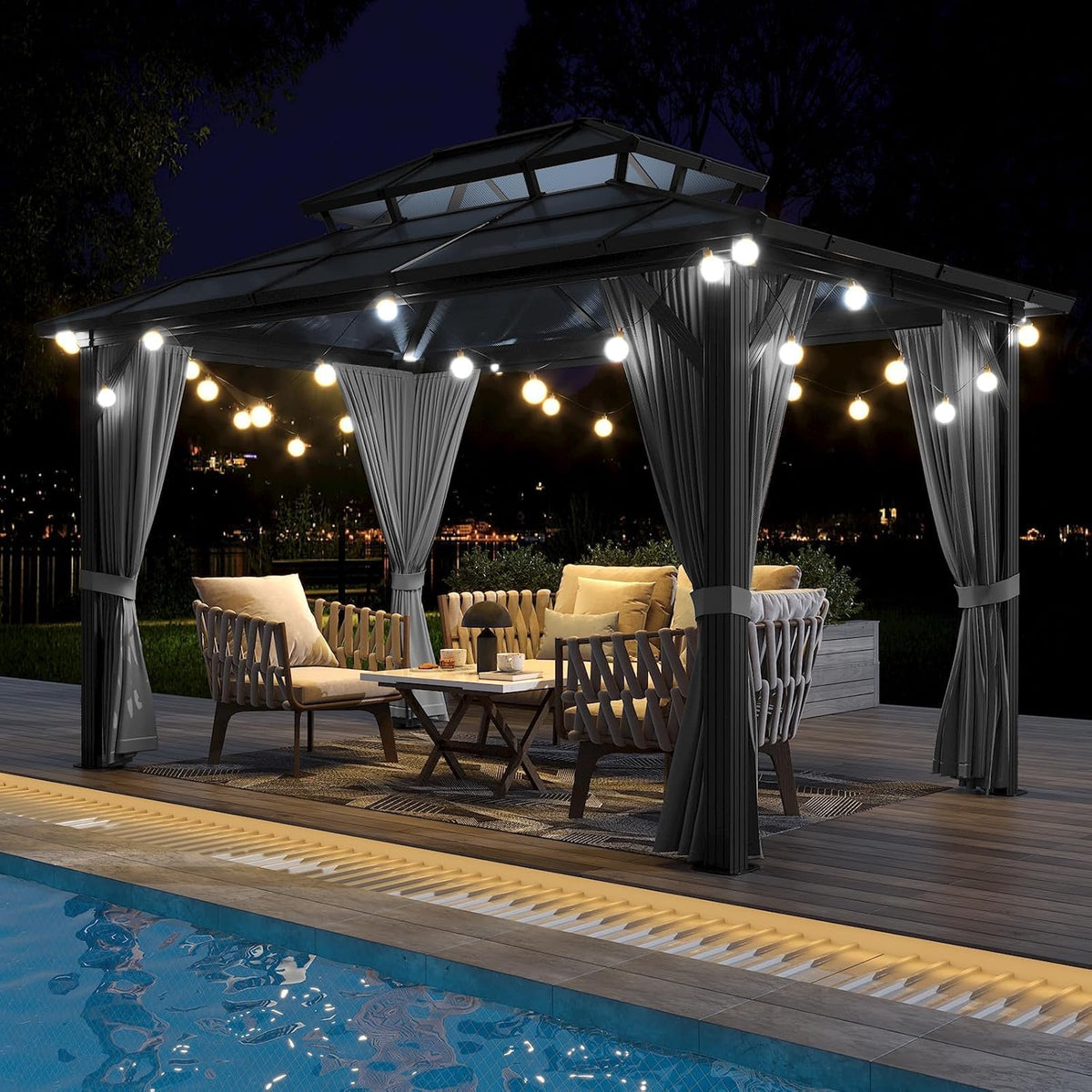 10x12 Ft Aluminum Hardtop Gazebo with Polycarbonate Double Roof — product view 3