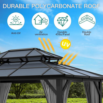 10x12 Ft Aluminum Hardtop Gazebo with Polycarbonate Double Roof — product view 4