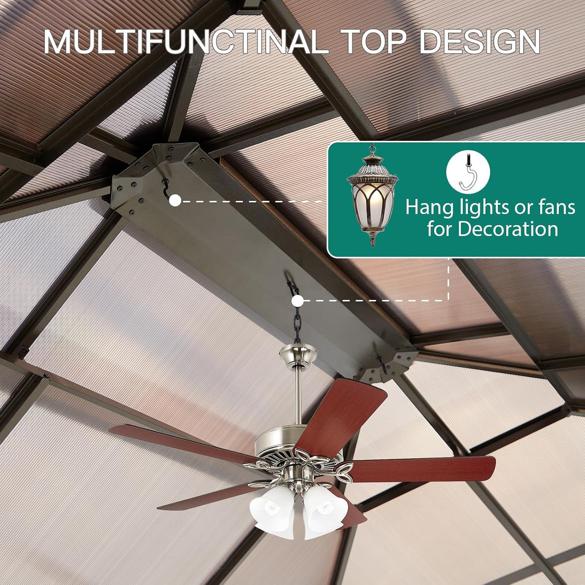 10x12 Ft Aluminum Hardtop Gazebo with Polycarbonate Double Roof — product view 8