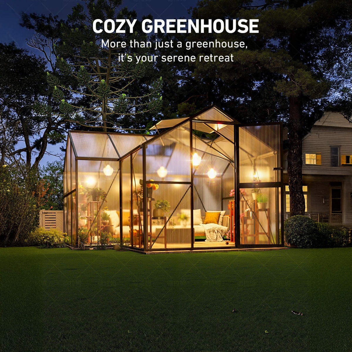 [12X12FT] Premium T-Shape Polycarbonate Greenhouse With UV Protection And Aluminum Frame (SAK27460)