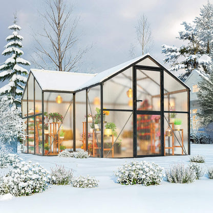 [12X12FT] Premium T-Shape Polycarbonate Greenhouse With UV Protection And Aluminum Frame (SAK27460)