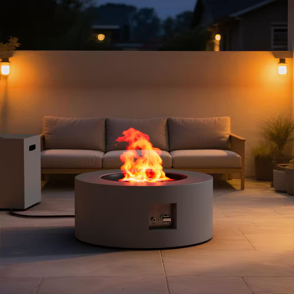 30 In. Round Propane Fire Pit Table 50,000 BTU – Gray with Lid & Rocks — product view 2