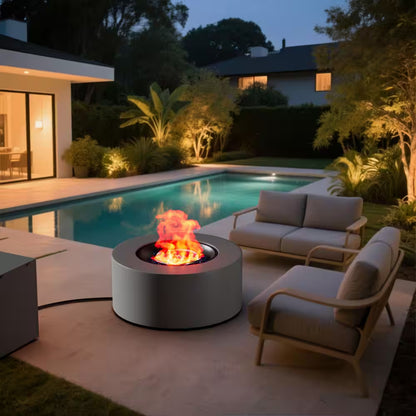 30 In. Round Propane Fire Pit Table 50,000 BTU – Gray with Lid & Rocks — product view 3