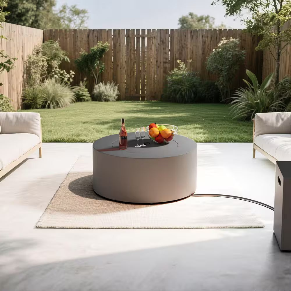 30 In. Round Propane Fire Pit Table 50,000 BTU – Gray with Lid & Rocks — product view 4