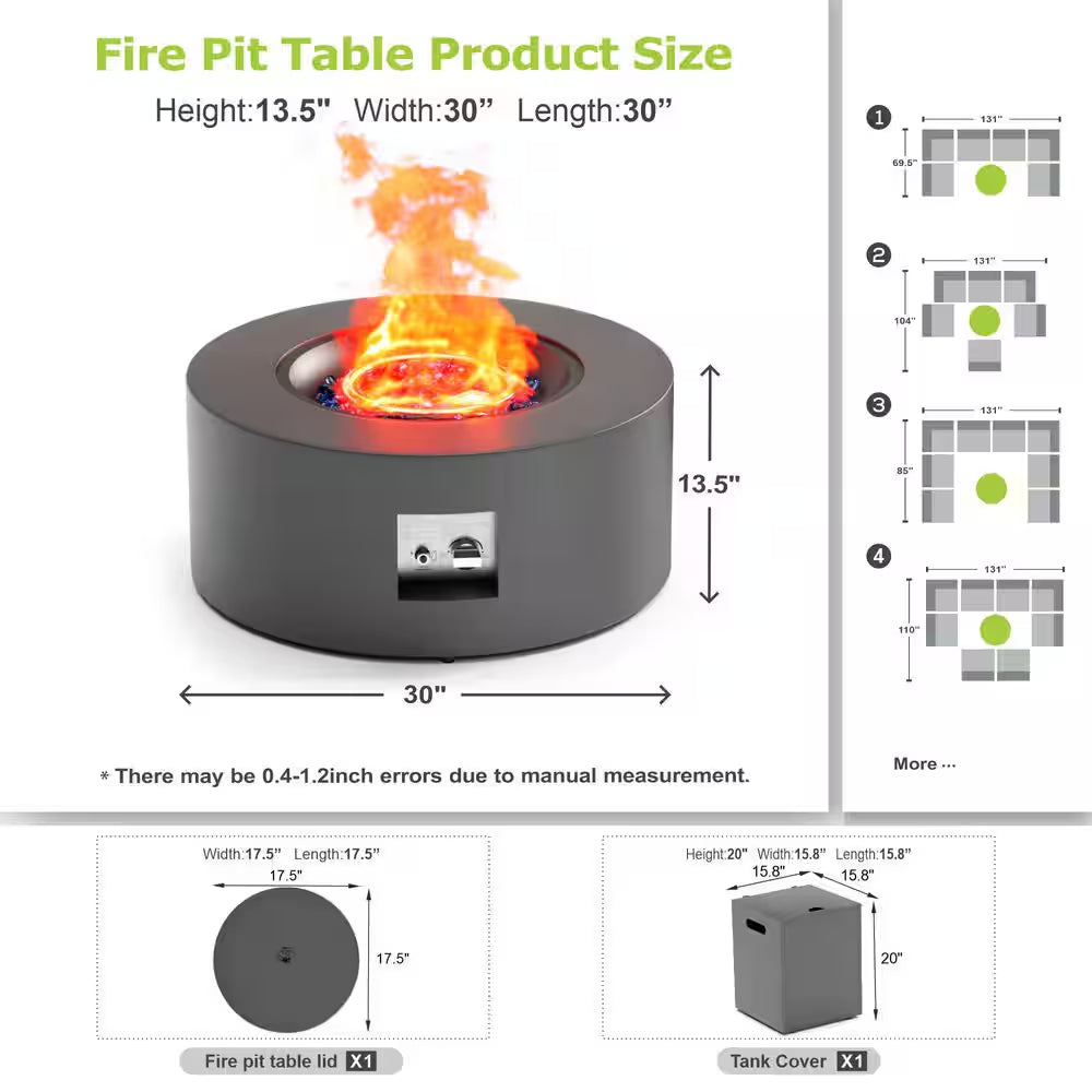 30 In. Round Propane Fire Pit Table 50,000 BTU – Gray with Lid & Rocks — product view 8