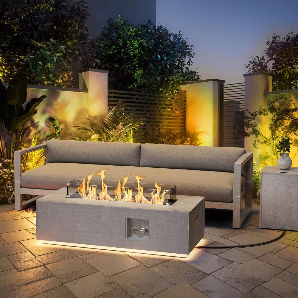 42 In. Rectangle Propane Fire Pit Table 50,000 BTU – Gray with LED — product view 2