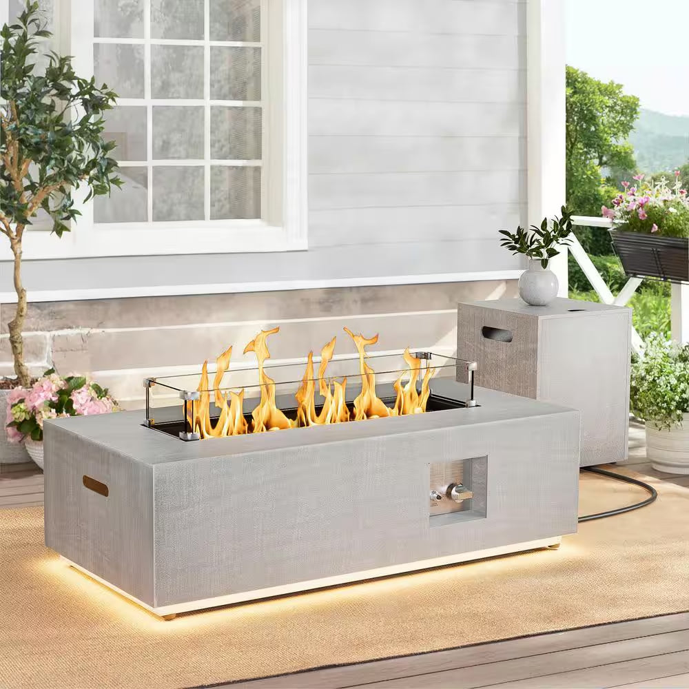 42 In. Rectangle Propane Fire Pit Table 50,000 BTU – Gray with LED — product view 3