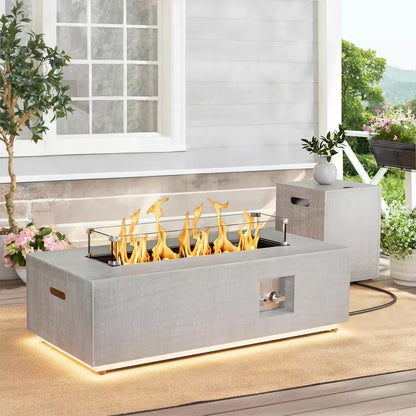 42 In. Rectangle Propane Fire Pit Table 50,000 BTU – Gray with LED — product view 3