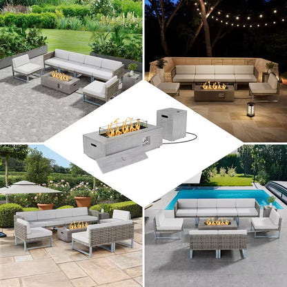 42 In. Rectangle Propane Fire Pit Table 50,000 BTU – Gray with LED — product view 4