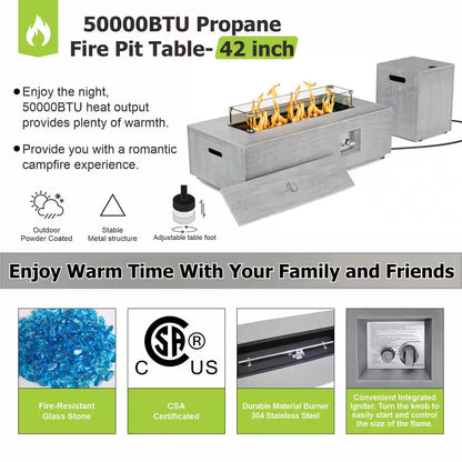 42 In. Rectangle Propane Fire Pit Table 50,000 BTU – Gray with LED — product view 8