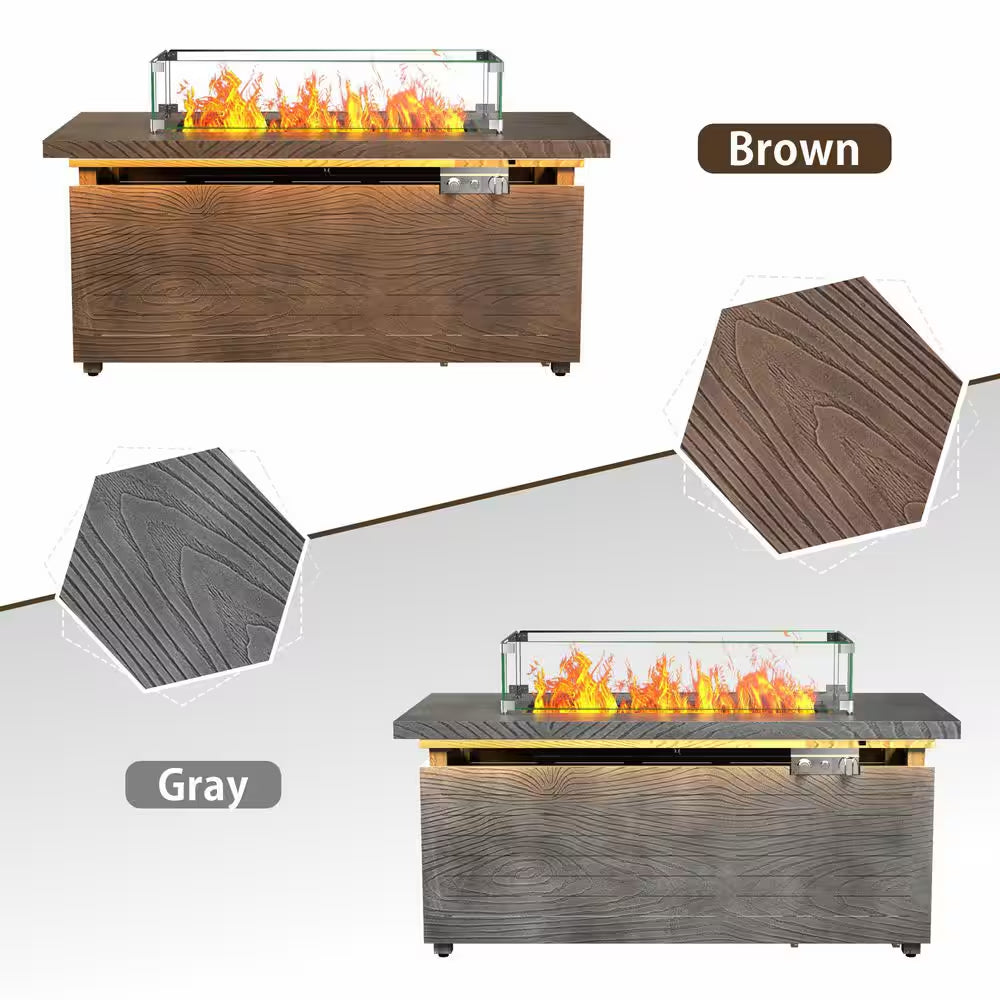 51 In. Rectangular Propane Fire Pit Table – Brown Wood Grain Metal Top — product view 3