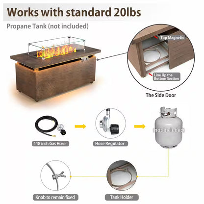 51 In. Rectangular Propane Fire Pit Table – Brown Wood Grain Metal Top — product view 4