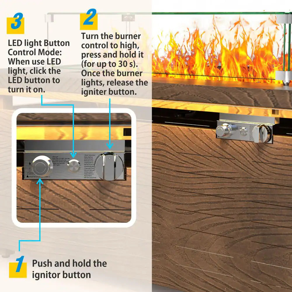 51 In. Rectangular Propane Fire Pit Table – Brown Wood Grain Metal Top — product view 7