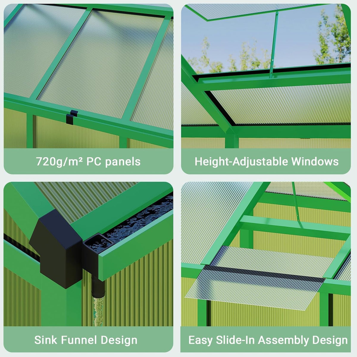 6x10 Ft Polycarbonate Walk-In Greenhouse – Aluminum Frame — product view 5