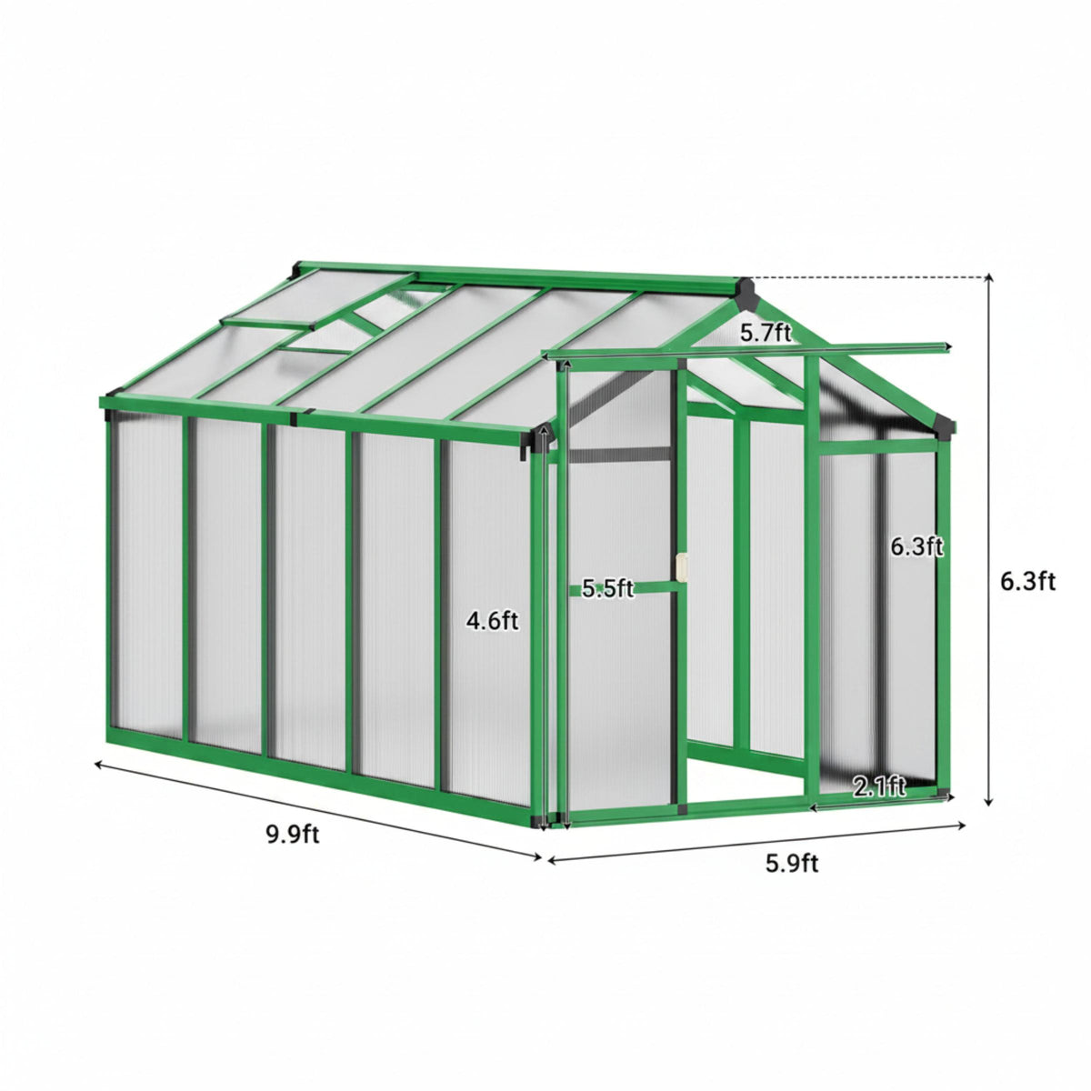 6x10 Ft Polycarbonate Walk-In Greenhouse – Aluminum Frame — product view 8