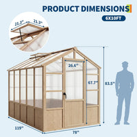 6x10 Ft Wood Frame Walk-In Greenhouse with Polycarbonate Panels — product view 3