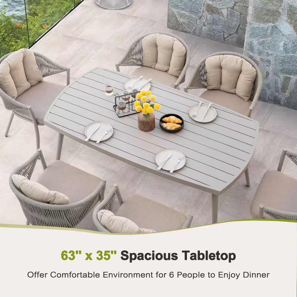 7-Piece Aluminum Outdoor Dining Set with Rope Chairs & Beige Cushions — product view 10