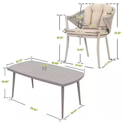 7-Piece Aluminum Outdoor Dining Set with Rope Chairs & Beige Cushions — product view 11