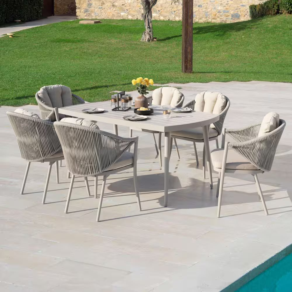 7-Piece Aluminum Outdoor Dining Set with Rope Chairs & Beige Cushions — product view 2