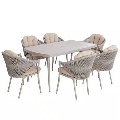 7-Piece Aluminum Outdoor Dining Set with Rope Chairs & Beige Cushions — product view 5
