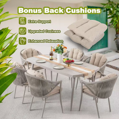 7-Piece Aluminum Outdoor Dining Set with Rope Chairs & Beige Cushions — product view 7