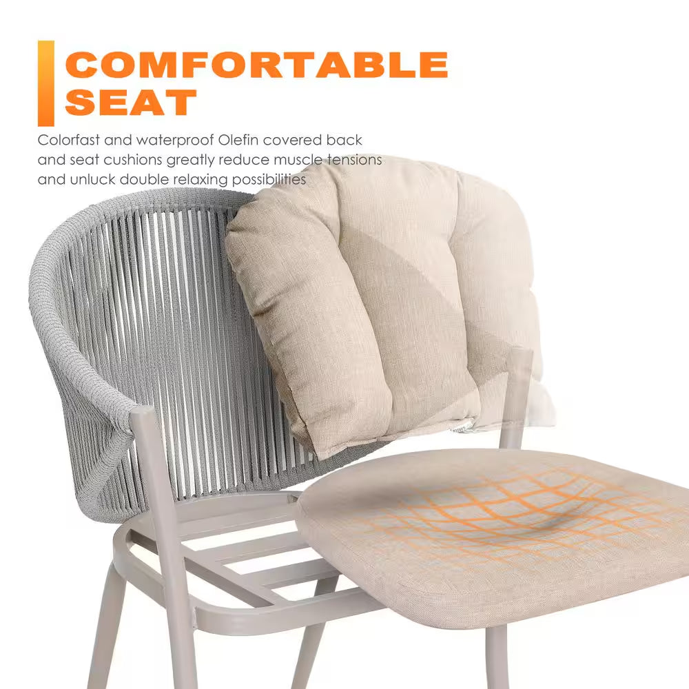 7-Piece Aluminum Outdoor Dining Set with Rope Chairs & Beige Cushions — product view 8