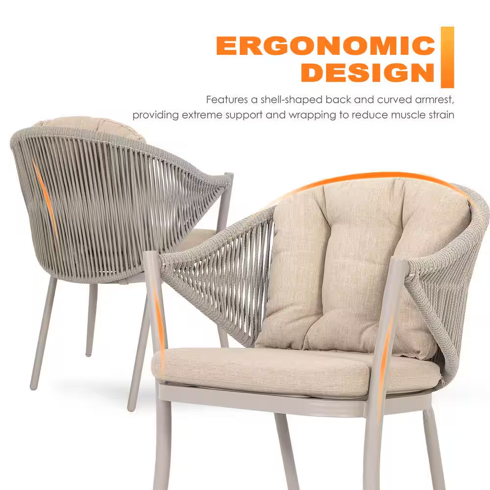7-Piece Aluminum Outdoor Dining Set with Rope Chairs & Beige Cushions — product view 9