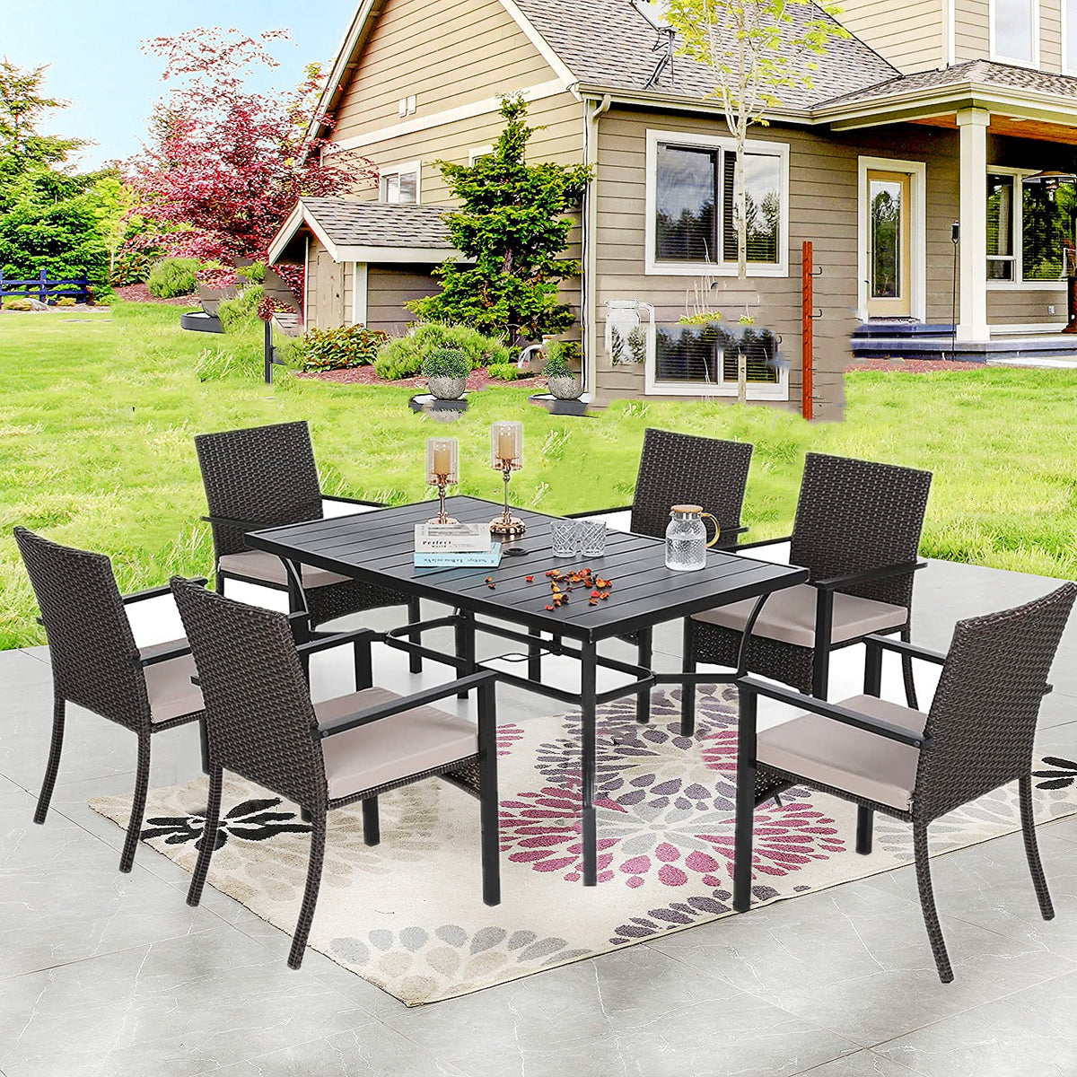 7-Piece Rattan Outdoor Dining Set with Rectangular Table — product view 2