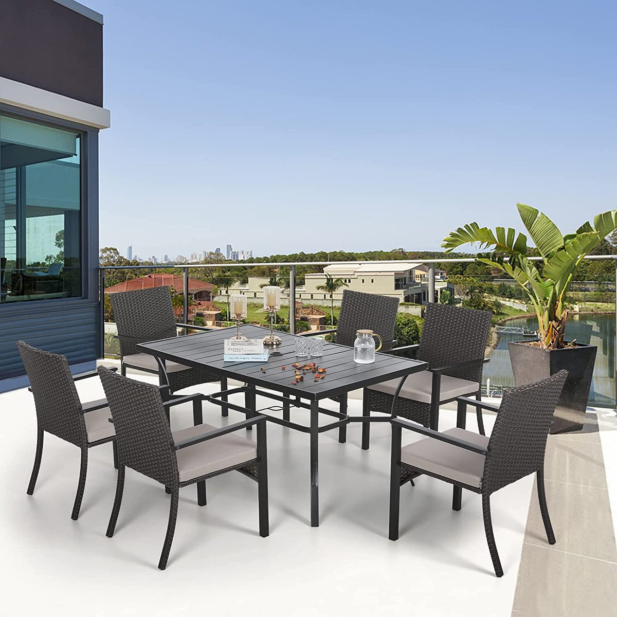 7-Piece Rattan Outdoor Dining Set with Rectangular Table — product view 3