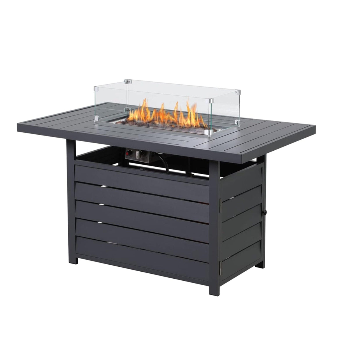 Rectangular Propane Fire Pit Table With Burner, Lava Rock, Waterproof Cover