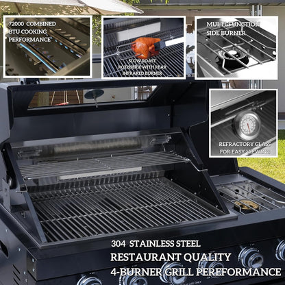 98" 4-Burner Stainless Steel Outdoor Kitchen Island with Fridge & Sink — product view 3
