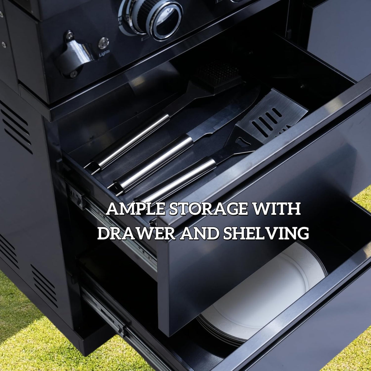 98" 4-Burner Stainless Steel Outdoor Kitchen Island with Fridge & Sink — product view 4