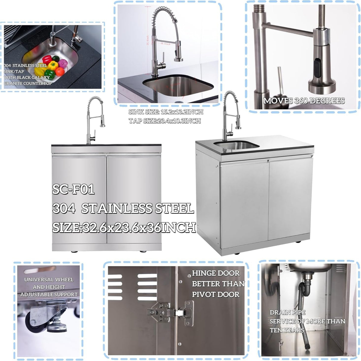 98" 4-Burner Stainless Steel Outdoor Kitchen Island with Fridge & Sink — product view 5