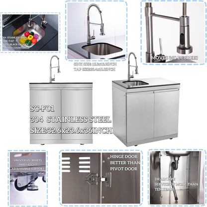 98" 4-Burner Stainless Steel Outdoor Kitchen Island with Fridge & Sink — product view 5